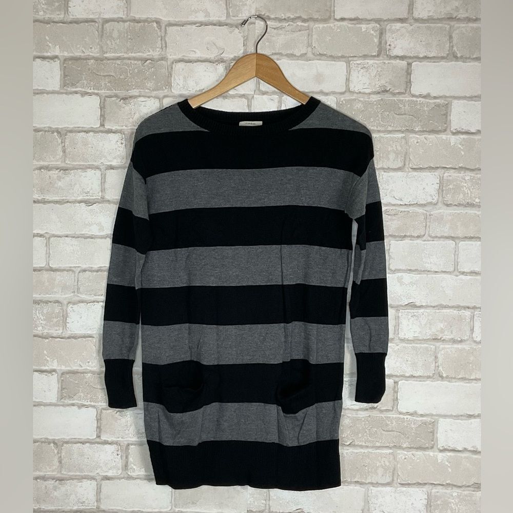 Caslon Gray & Black Striped Knit Sweater Tunic Size XS